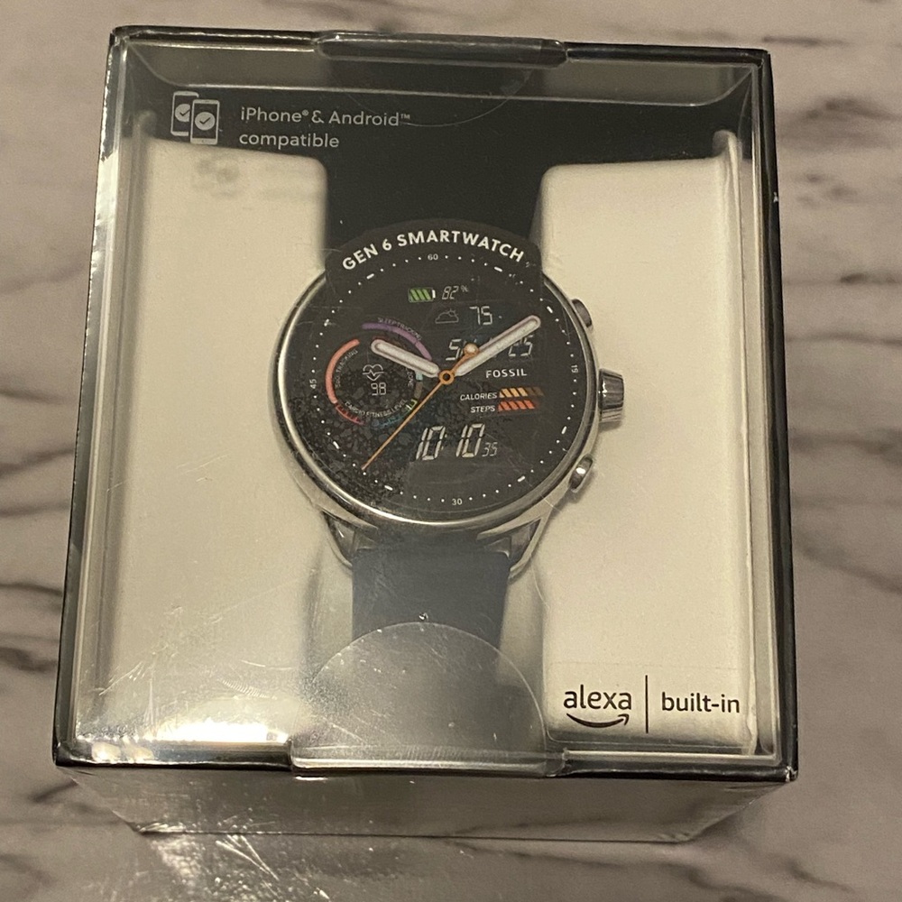 NIB Fossil Gen 6 Wellness Edition Smartwatch Navy Silicone